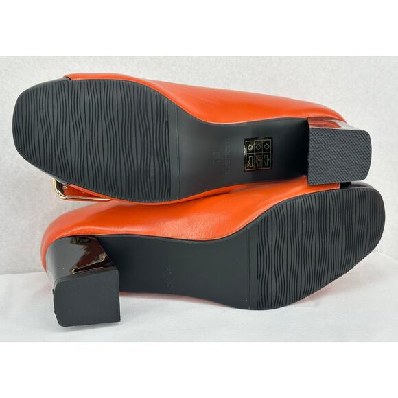 Ann Creek NWOT Angela Orange Black Square Toe Chunky Heel Pumps 7M - Picture 8 of 8